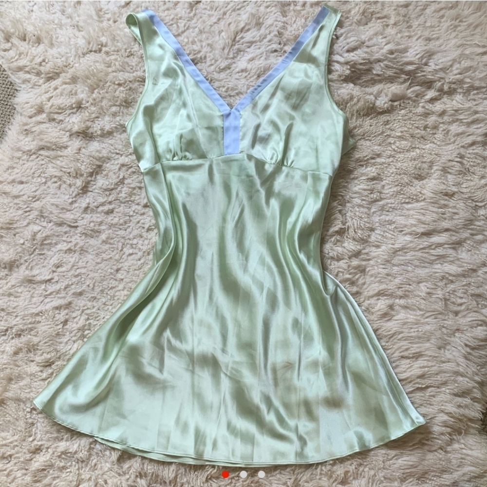 Pastel green slip dress satin